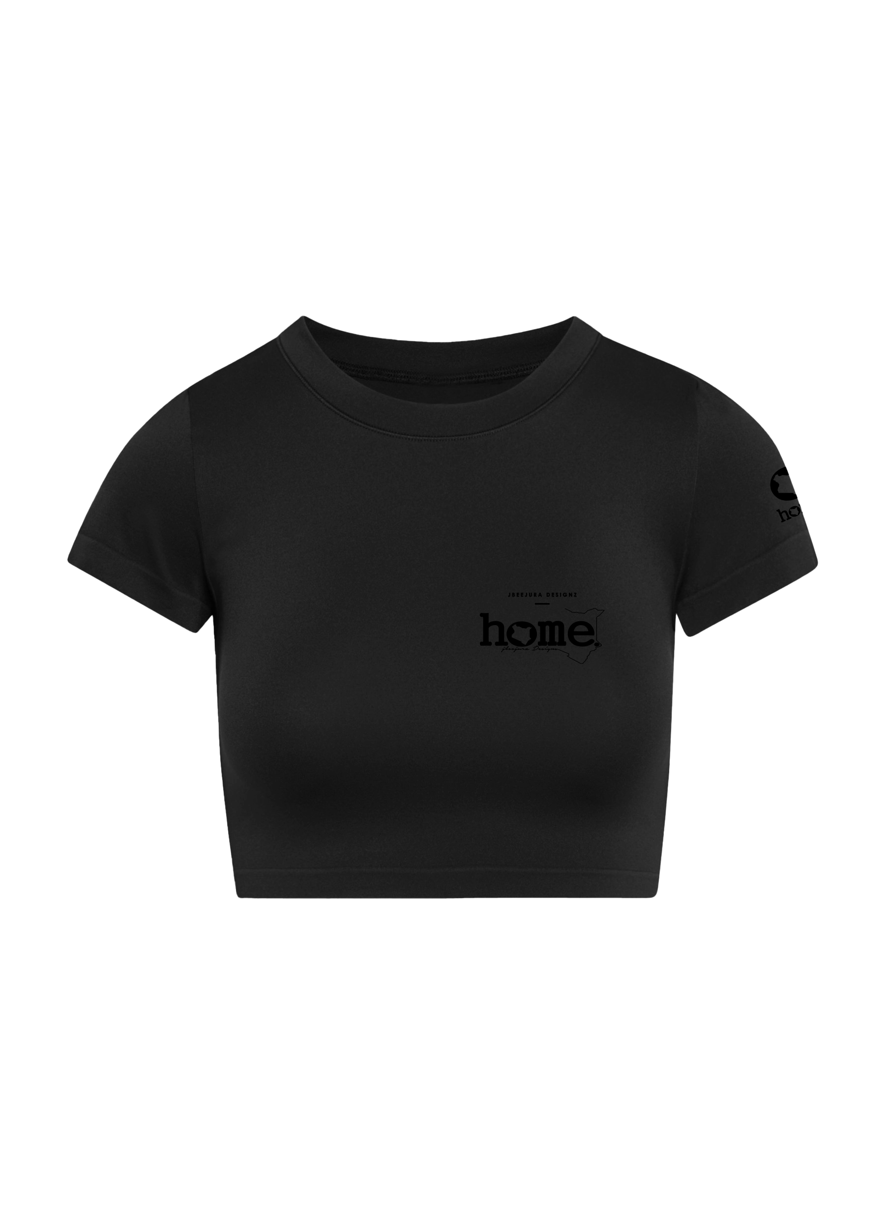 home_254 SHORT SLEEVED BLACK CROPPED ARIA TEE WITH A BLACK 3D WORDS PRINT