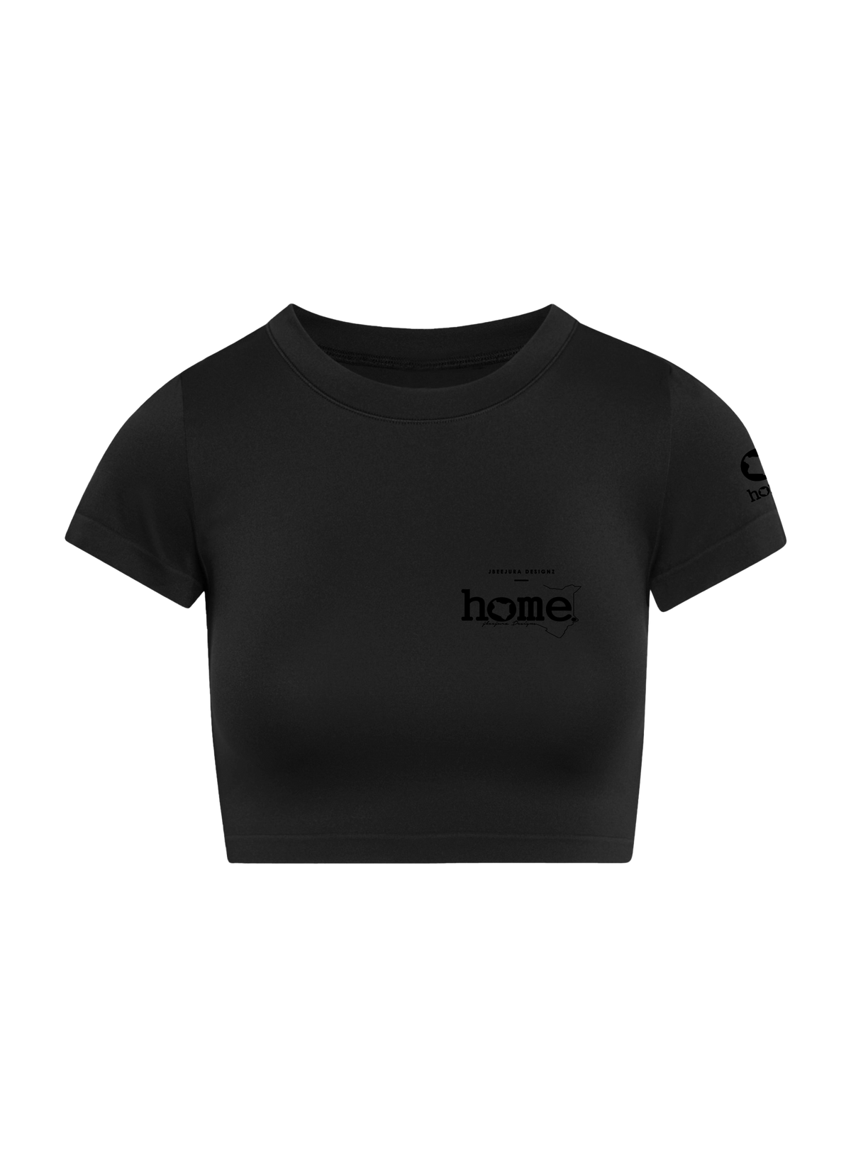 home_254 SHORT SLEEVED BLACK CROPPED ARIA TEE WITH A BLACK 3D WORDS PRINT