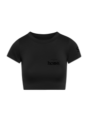 home_254 SHORT SLEEVED BLACK CROPPED ARIA TEE WITH A BLACK 3D WORDS PRINT