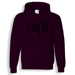 home_254 CLARET HOODIE (HEAVY FABRIC) WITH A BLACK BARS PRINT