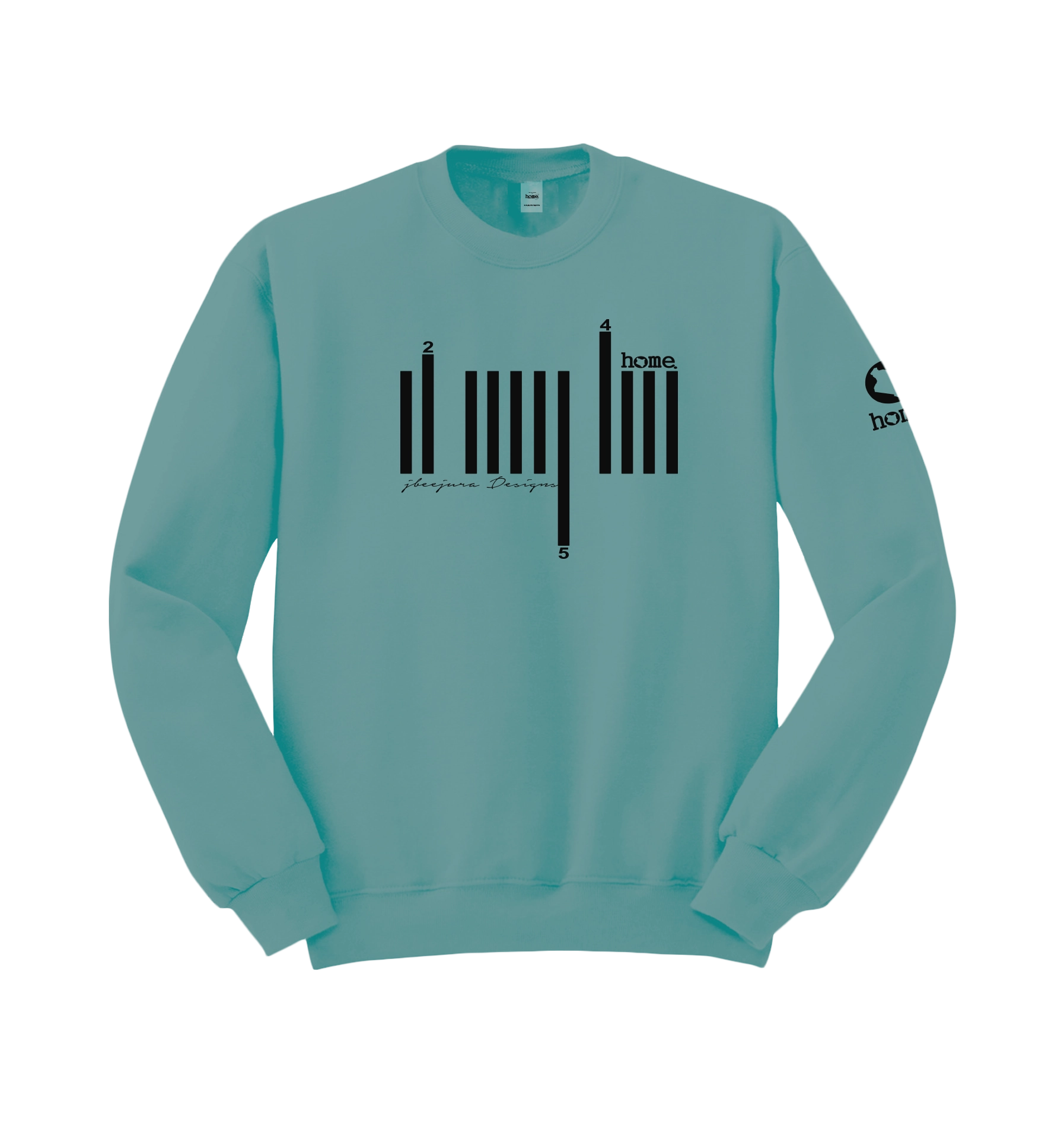 home_254 CYAN SWEATSHIRT WITH A BLACK BARS PRINT