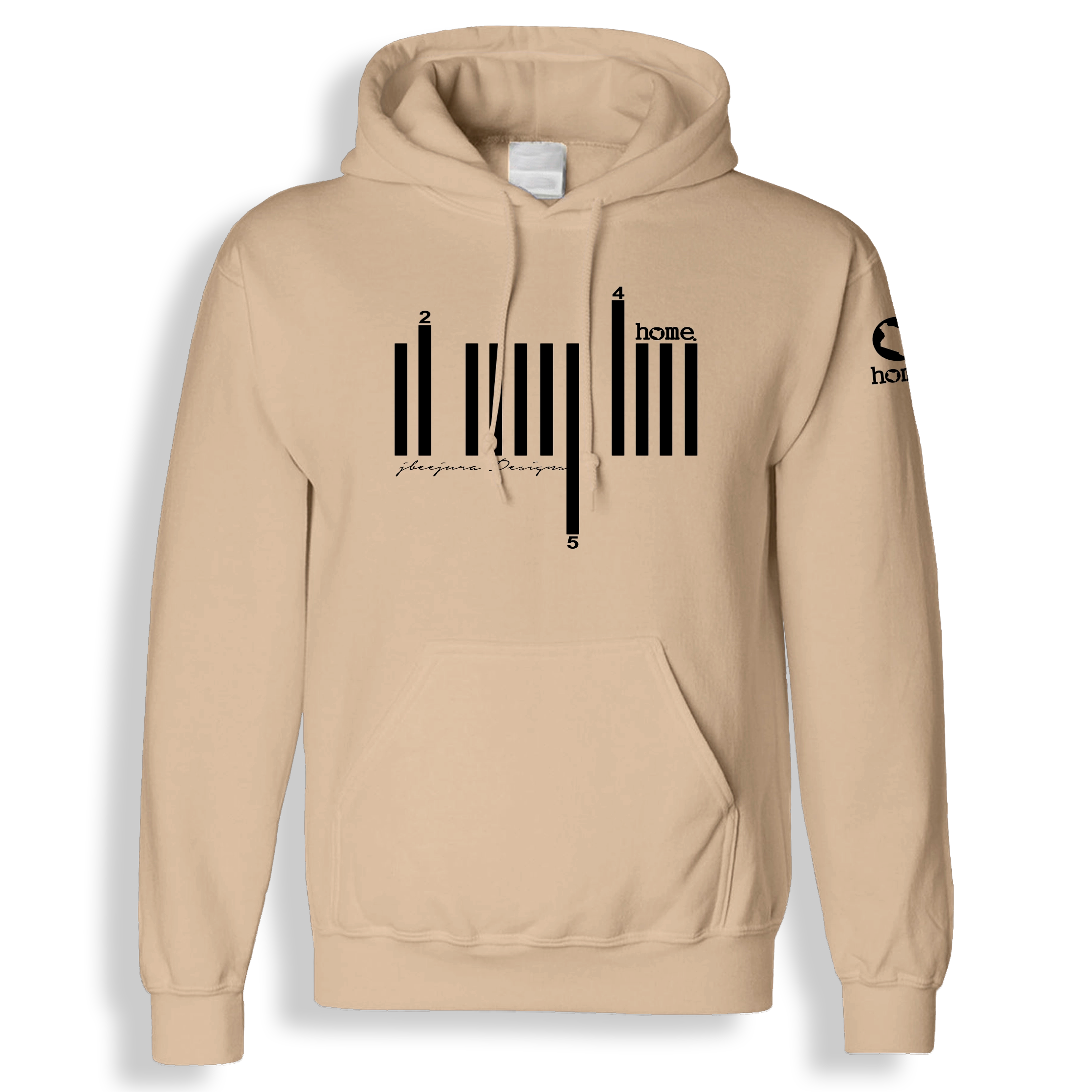 home_254 LIGHT BROWN HOODIE (HEAVY FABRIC) WITH A BLACK BARS PRINT