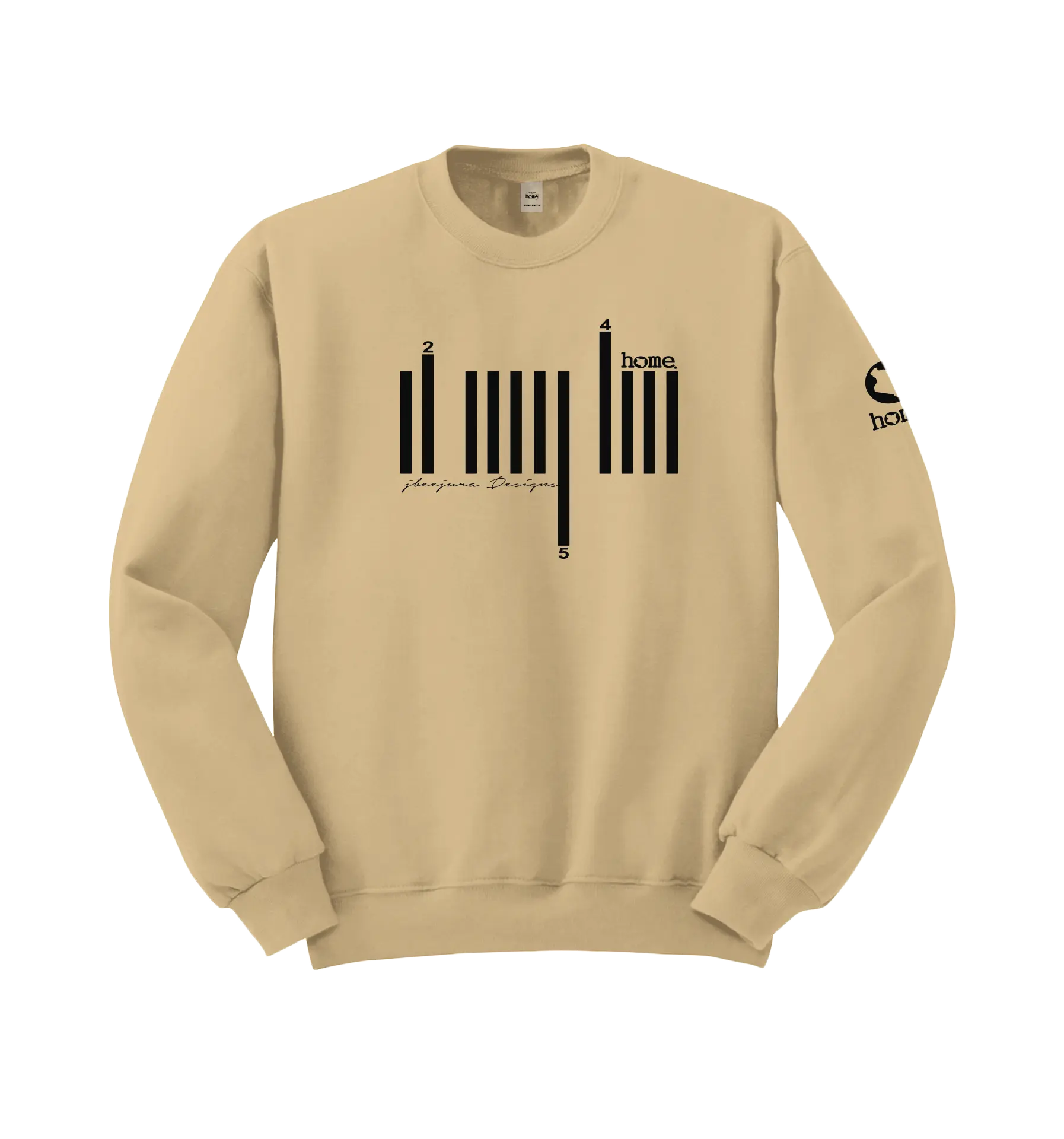 home_254 LIGHT BROWN SWEATSHIRT (MID-HEAVY FABRIC) WITH A BLACK BARS PRINT