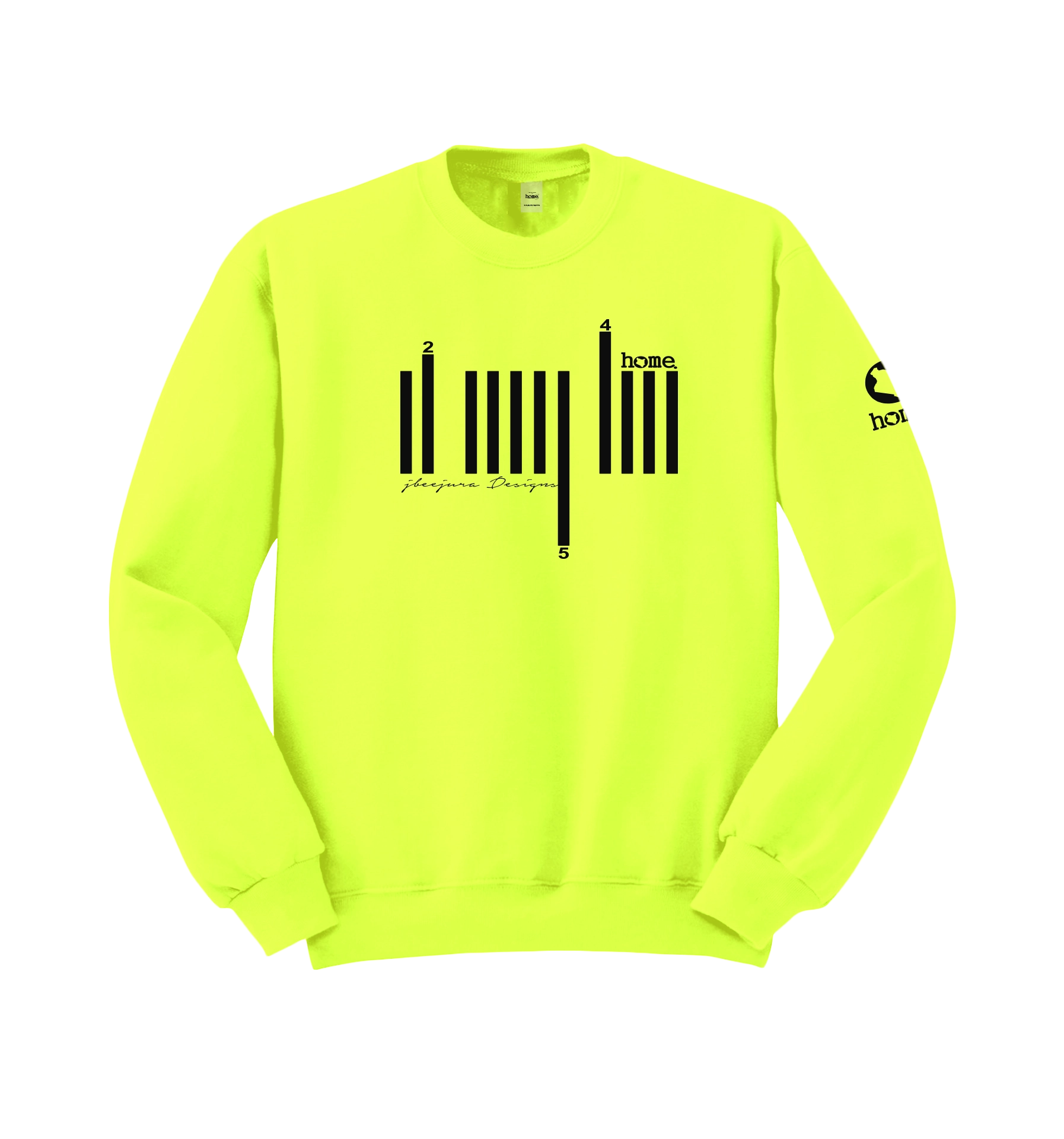 home_254 LIME GREEN SWEATSHIRT (HEAVY FABRIC) WITH A BLACK BARS PRINT