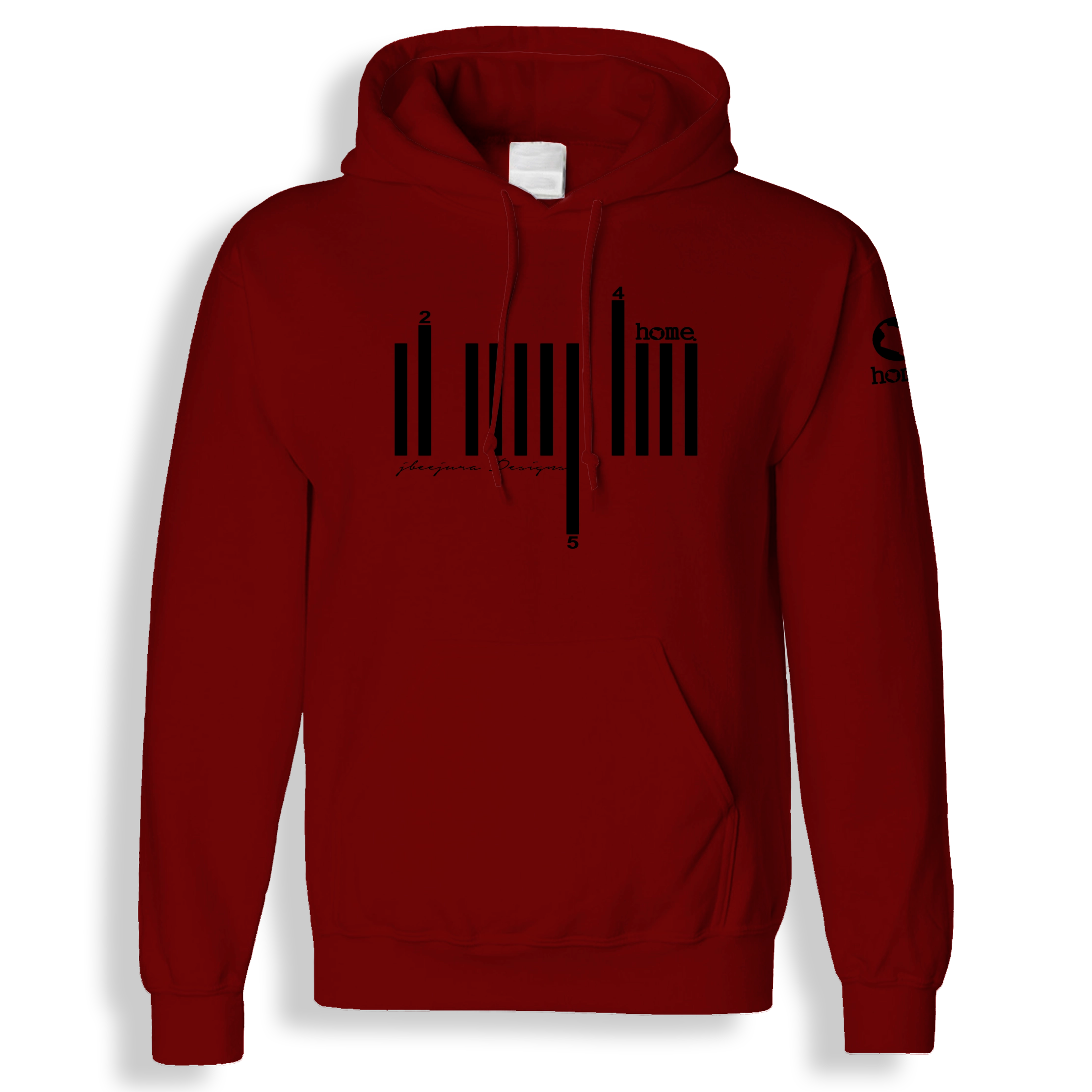 home_254 MAROON RED HOODIE (MID-HEAVY FABRIC) WITH A BLACK BARS PRINT