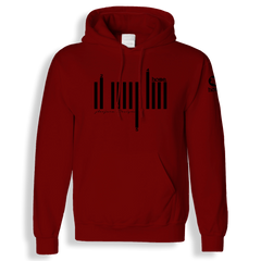 home_254 MAROON RED HOODIE (MID-HEAVY FABRIC) WITH A BLACK BARS PRINT