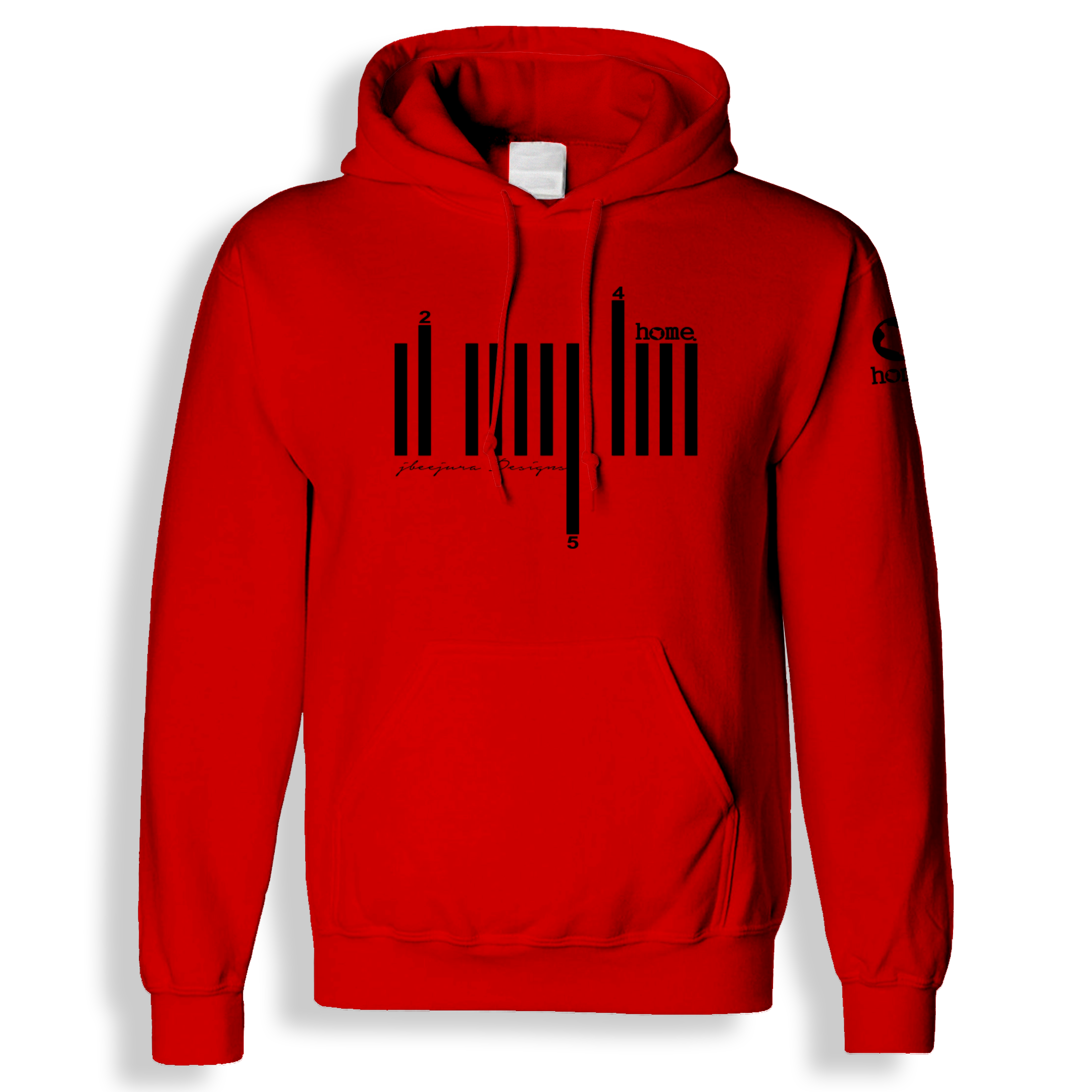 home_254 RED HOODIE (HEAVY FABRIC) WITH A BLACK BARS PRINT