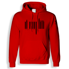 home_254 RED HOODIE (HEAVY FABRIC) WITH A BLACK BARS PRINT