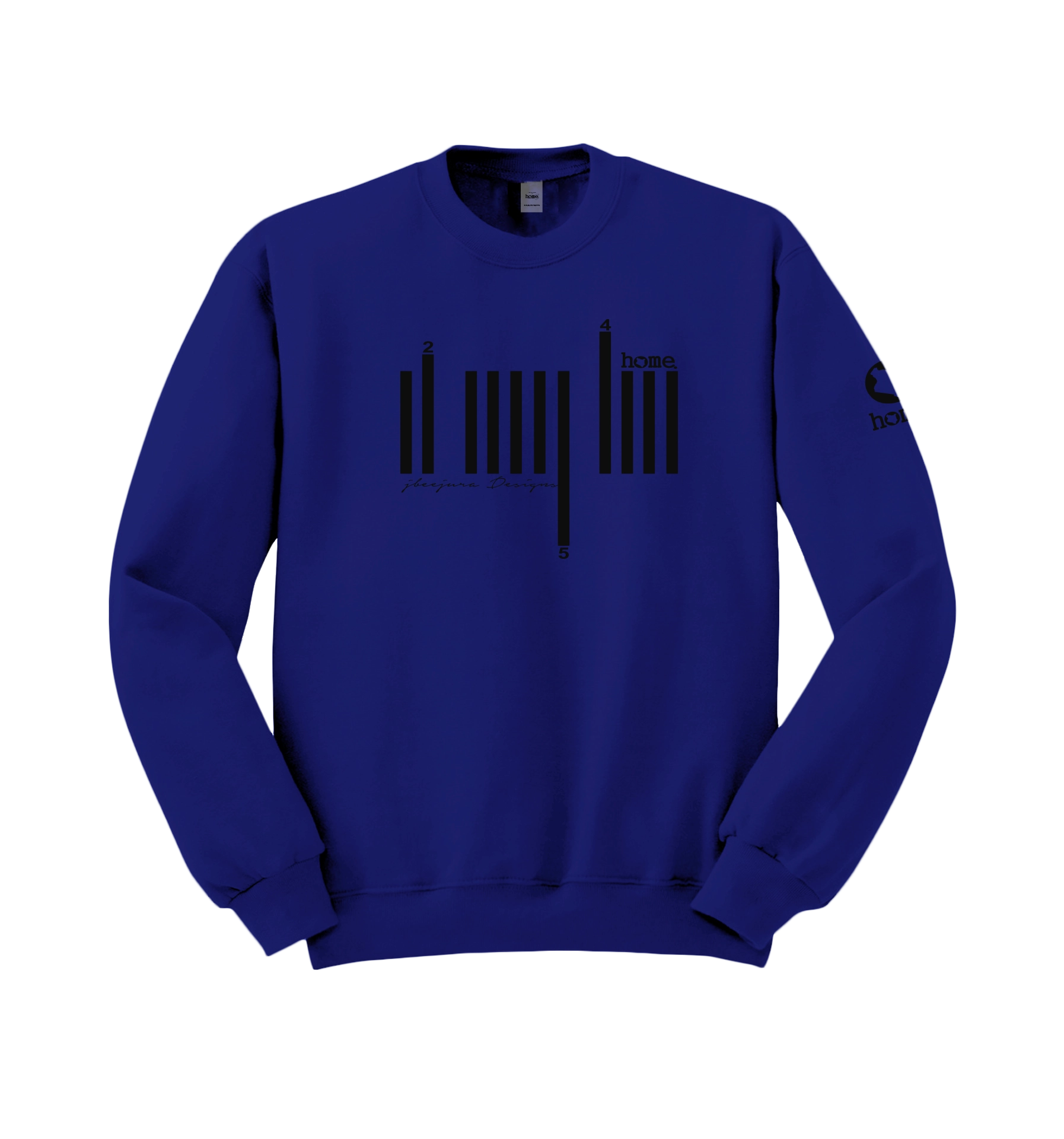 home_254 ROYAL BLUE SWEATSHIRT (HEAVY FABRIC) WITH A BLACK BARS PRINT