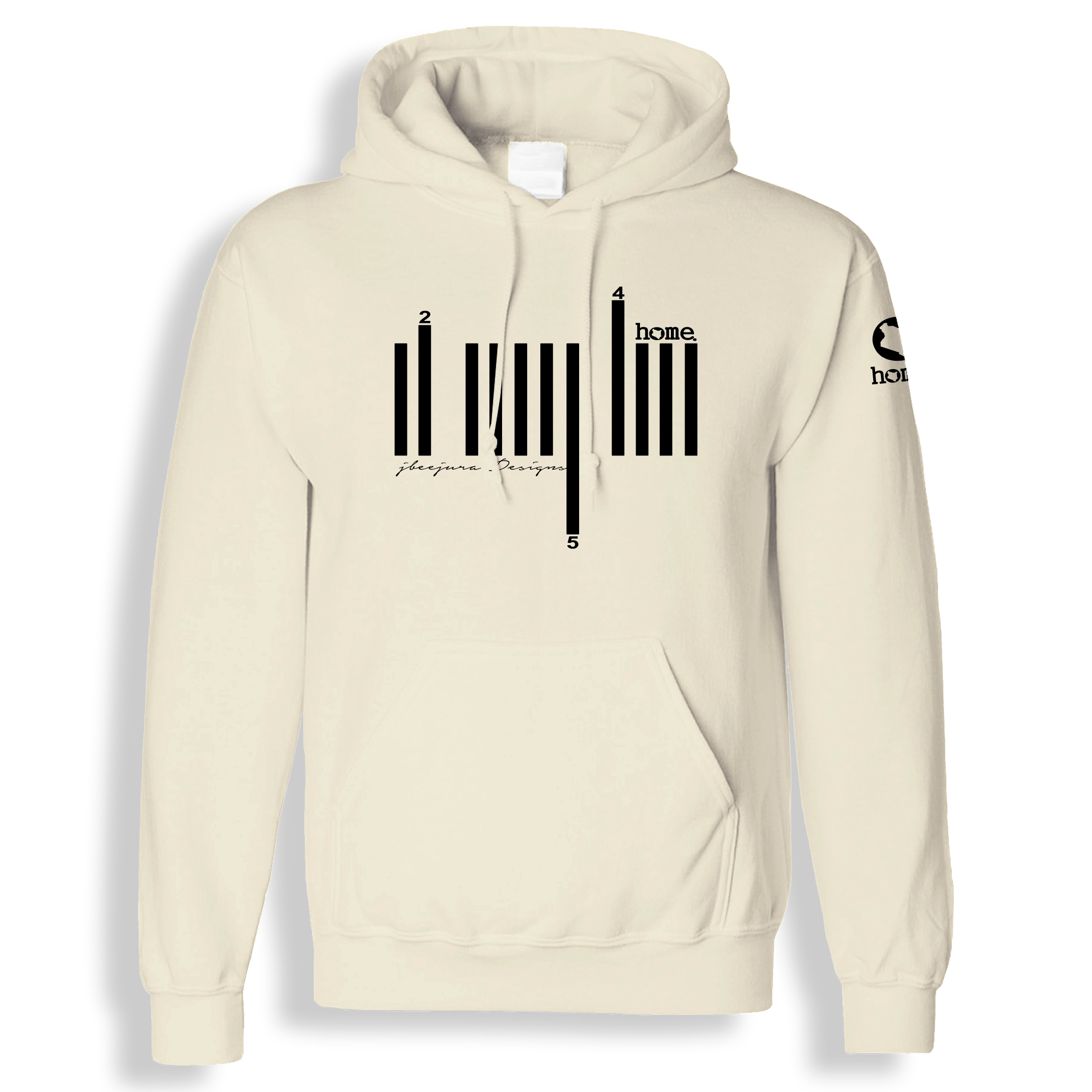 home_254 SOFT BEIGE HOODIE (HEAVY FABRIC) WITH A BLACK BARS PRINT