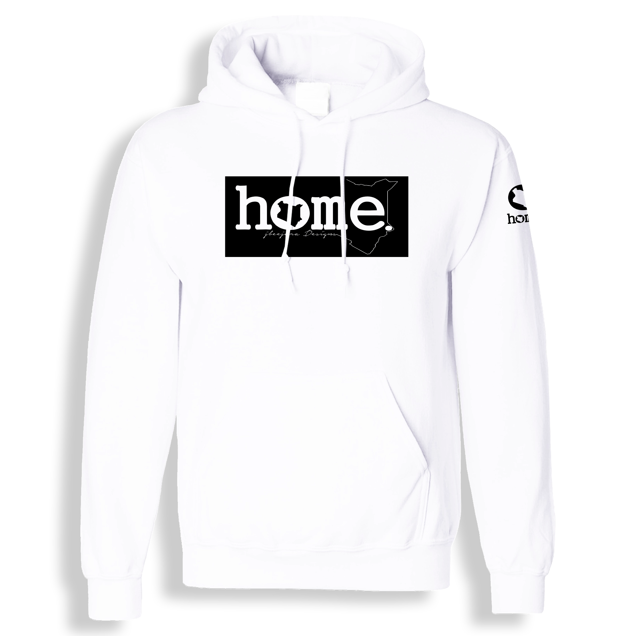 home_254 WHITE HOODIE (MID - HEAVY FABRIC) WITH A BLACK CLASSIC PRINT