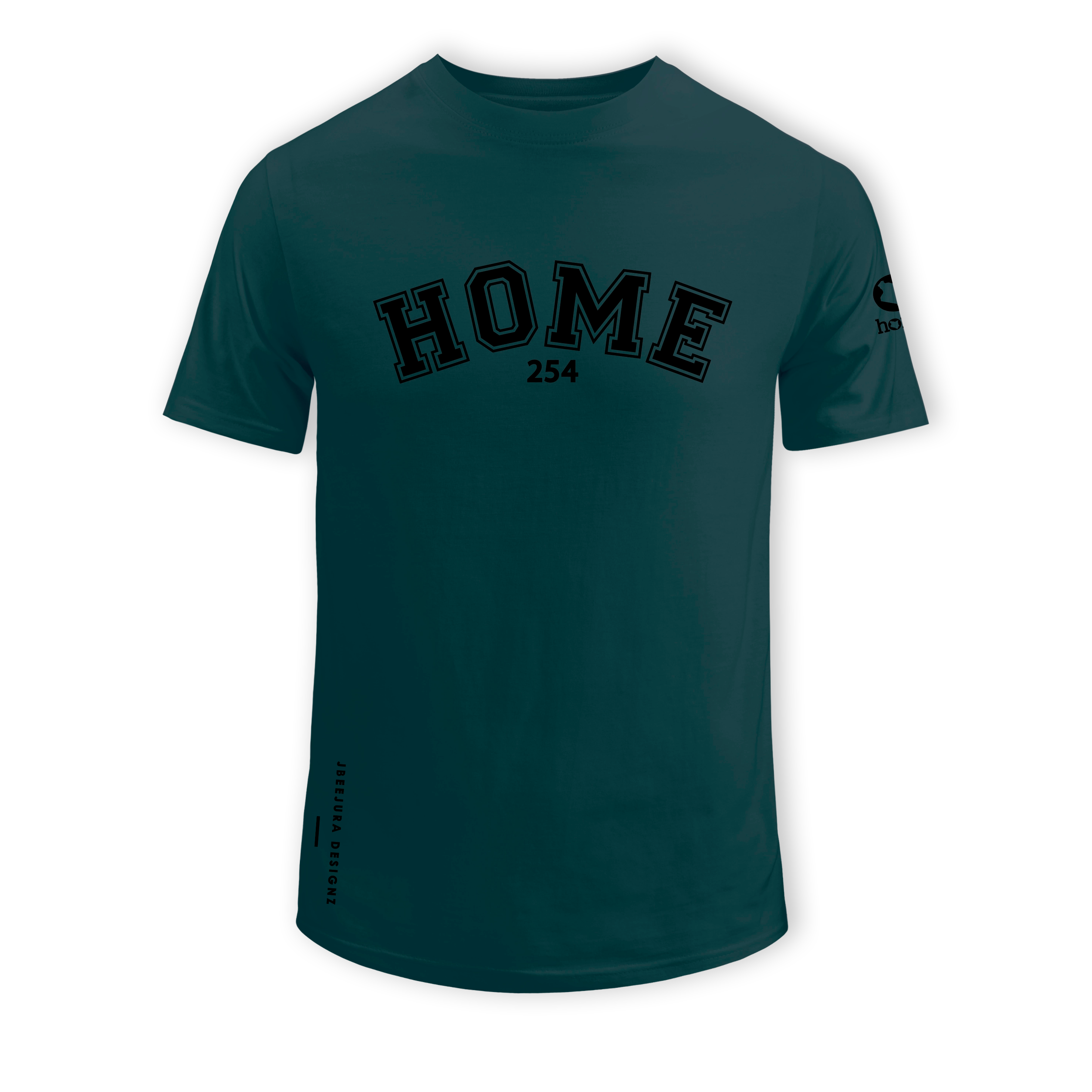 home_254 SHIRT-SLEEVED DEEP AQUA COLLEGE TEE WITH A BLACK PRINT 