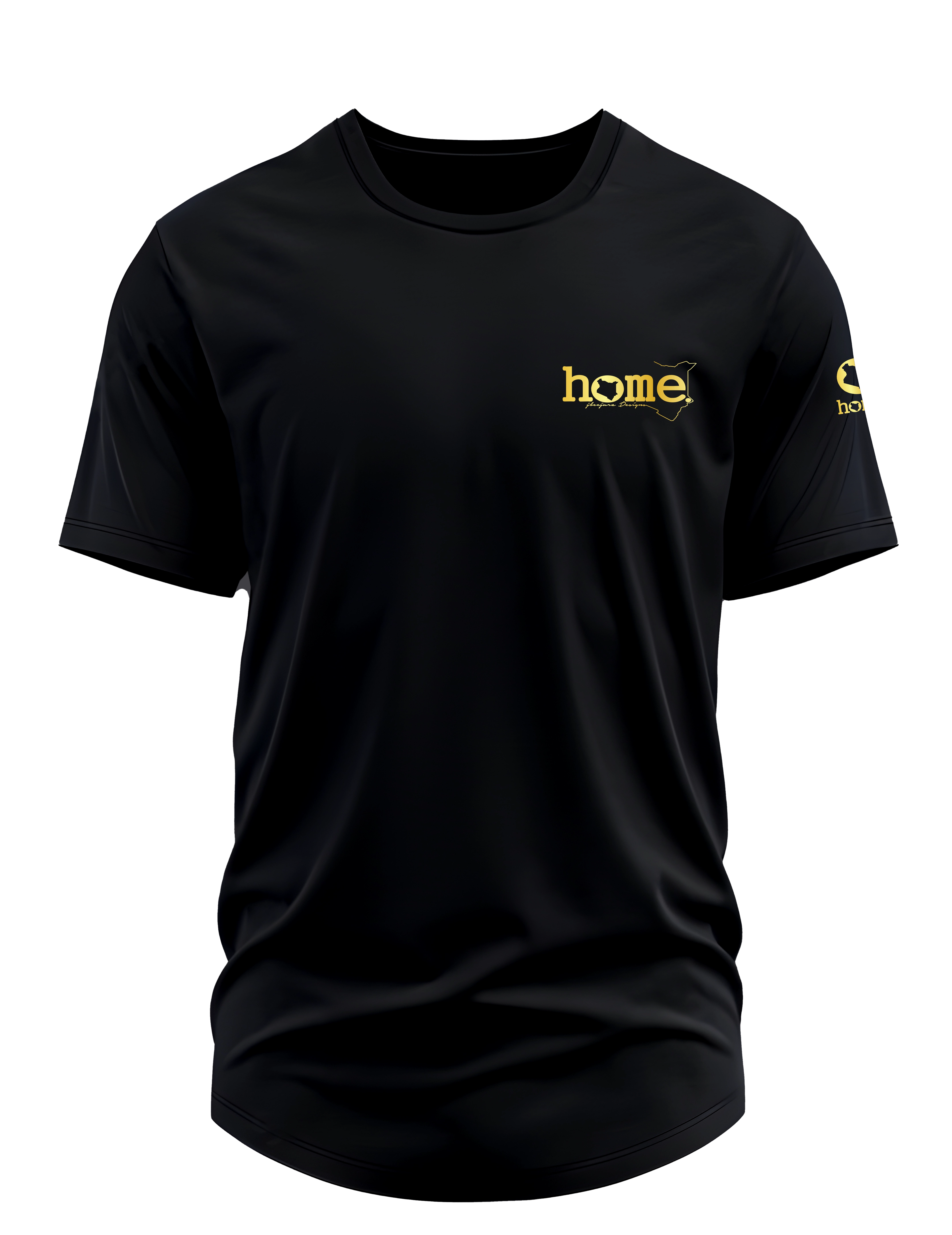 home_254 SHORT-SLEEVED BLACK CURVED HEM T-SHIRT WITH A GOLD TAG PRINT – CLASSIC MAN COLLECTION