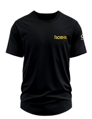 home_254 SHORT-SLEEVED BLACK CURVED HEM T-SHIRT WITH A GOLD TAG PRINT – CLASSIC MAN COLLECTION