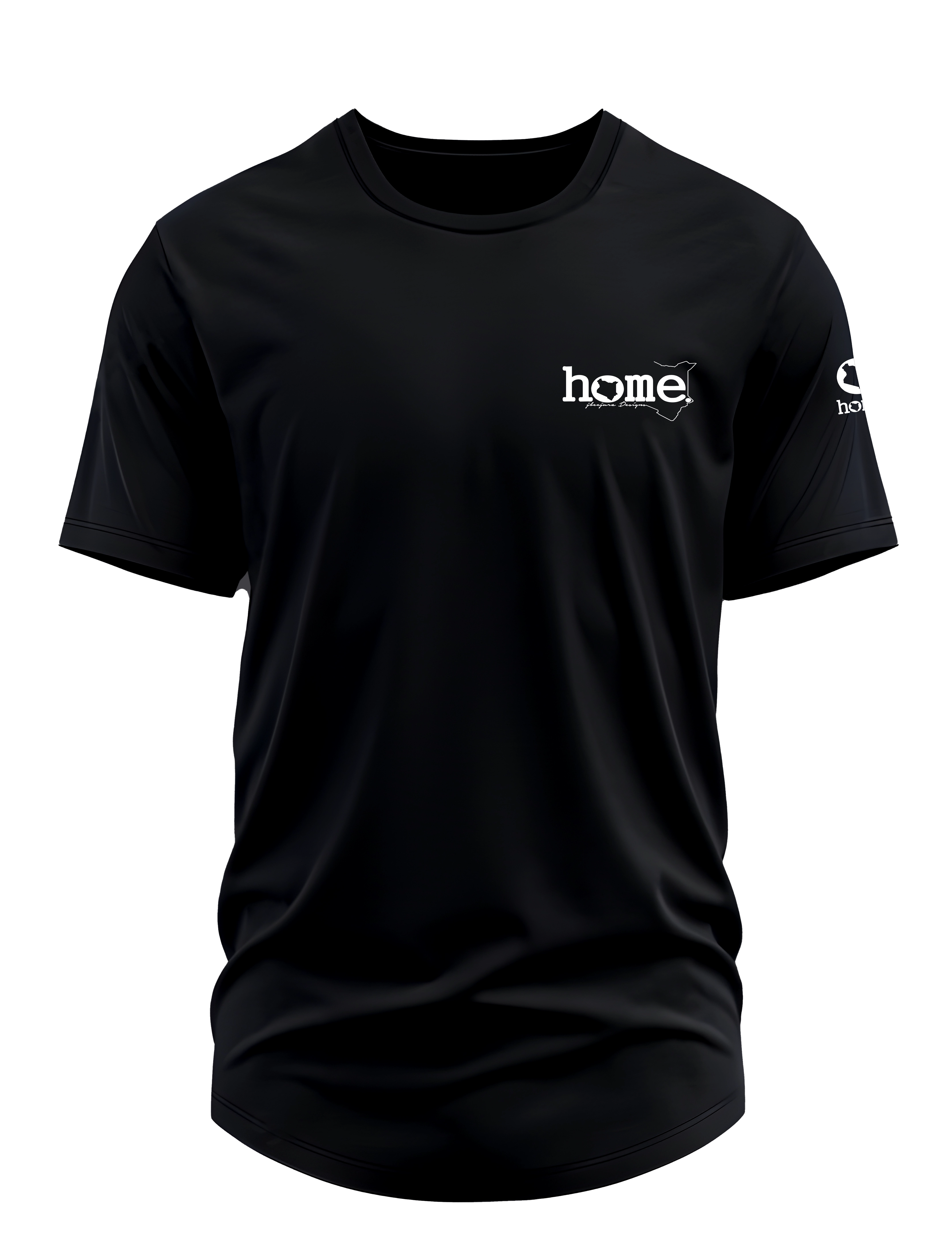 home_254 SHORT-SLEEVED BLACK CURVED HEM T-SHIRT WITH A WHITE TAG PRINT – CLASSIC MAN COLLECTION