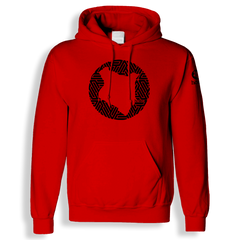 home_254 RED HOODIE (HEAVY FABRIC) WITH A BLACK MAP PRINT