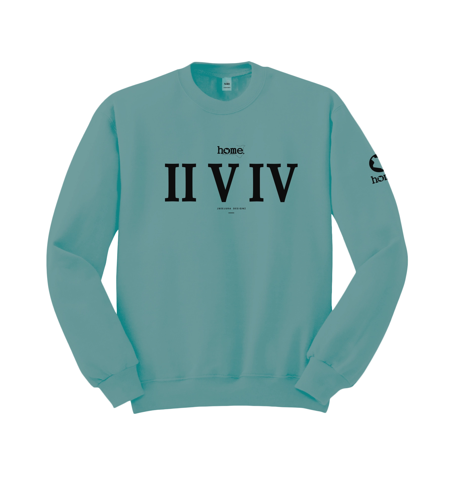 home_254 CYAN SWEATSHIRT WITH A BLACK ROMAN PRINT