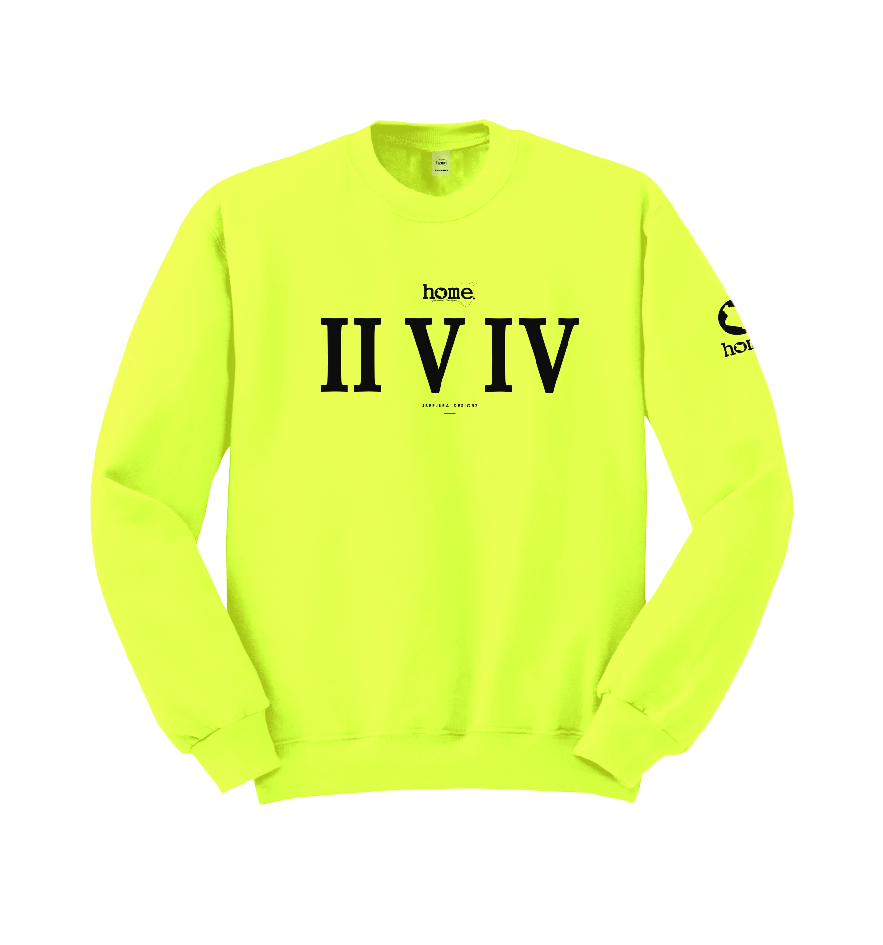 home_254 LIME GREEN SWEATSHIRT (HEAVY FABRIC) WITH A BLACK ROMAN NUMERALS PRINT