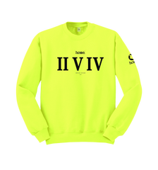 home_254 LIME GREEN SWEATSHIRT (HEAVY FABRIC) WITH A BLACK ROMAN NUMERALS PRINT