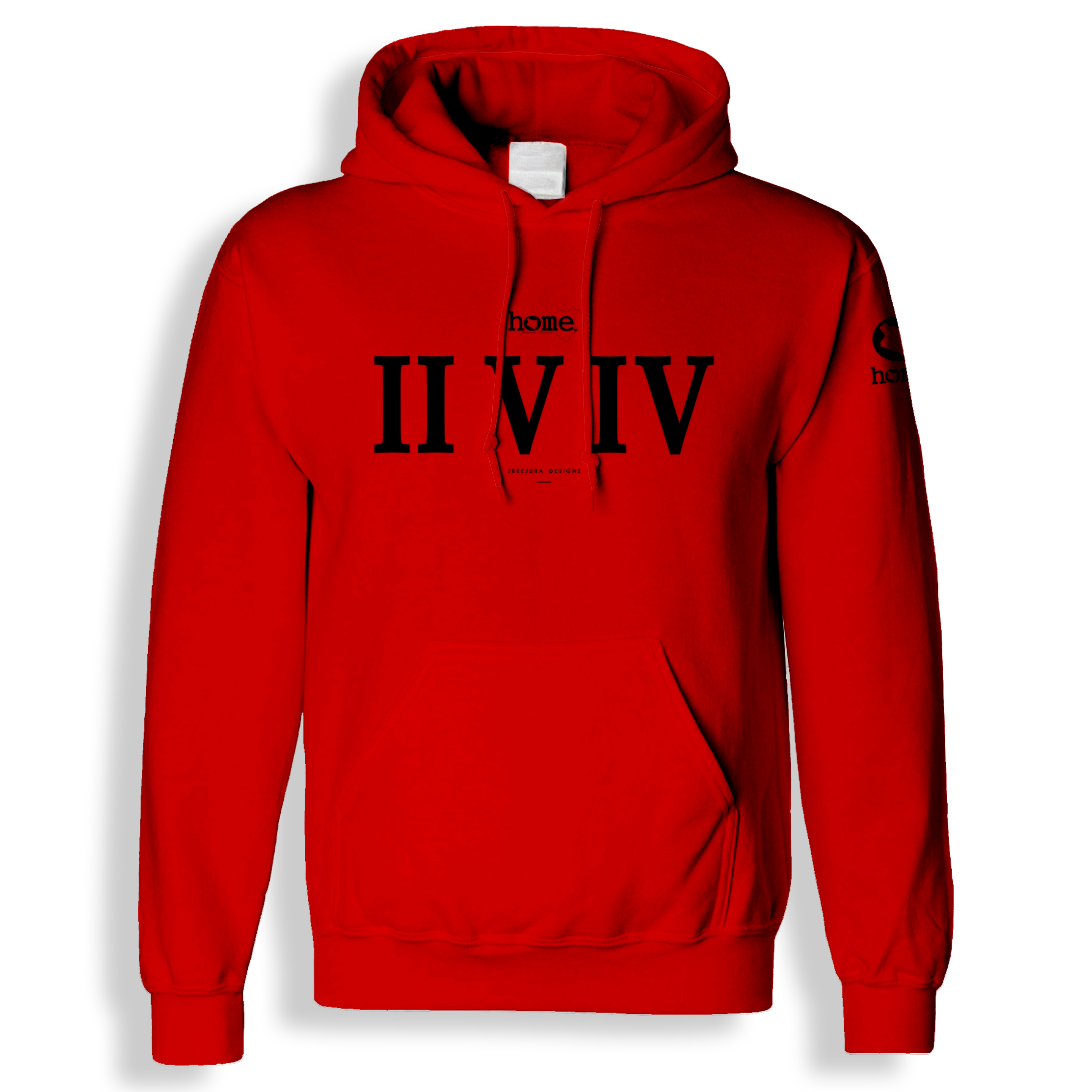 home_254 RED HOODIE (HEAVY FABRIC) WITH A BLACK ROMAN NUMERALS PRINT