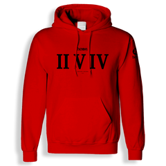 home_254 RED HOODIE (HEAVY FABRIC) WITH A BLACK ROMAN NUMERALS PRINT