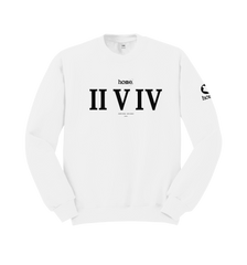 home_254 WHITE SWEATSHIRT (NUVETRA™ HEAVY) WITH A BLACK ROMAN NUMERALS PRINT