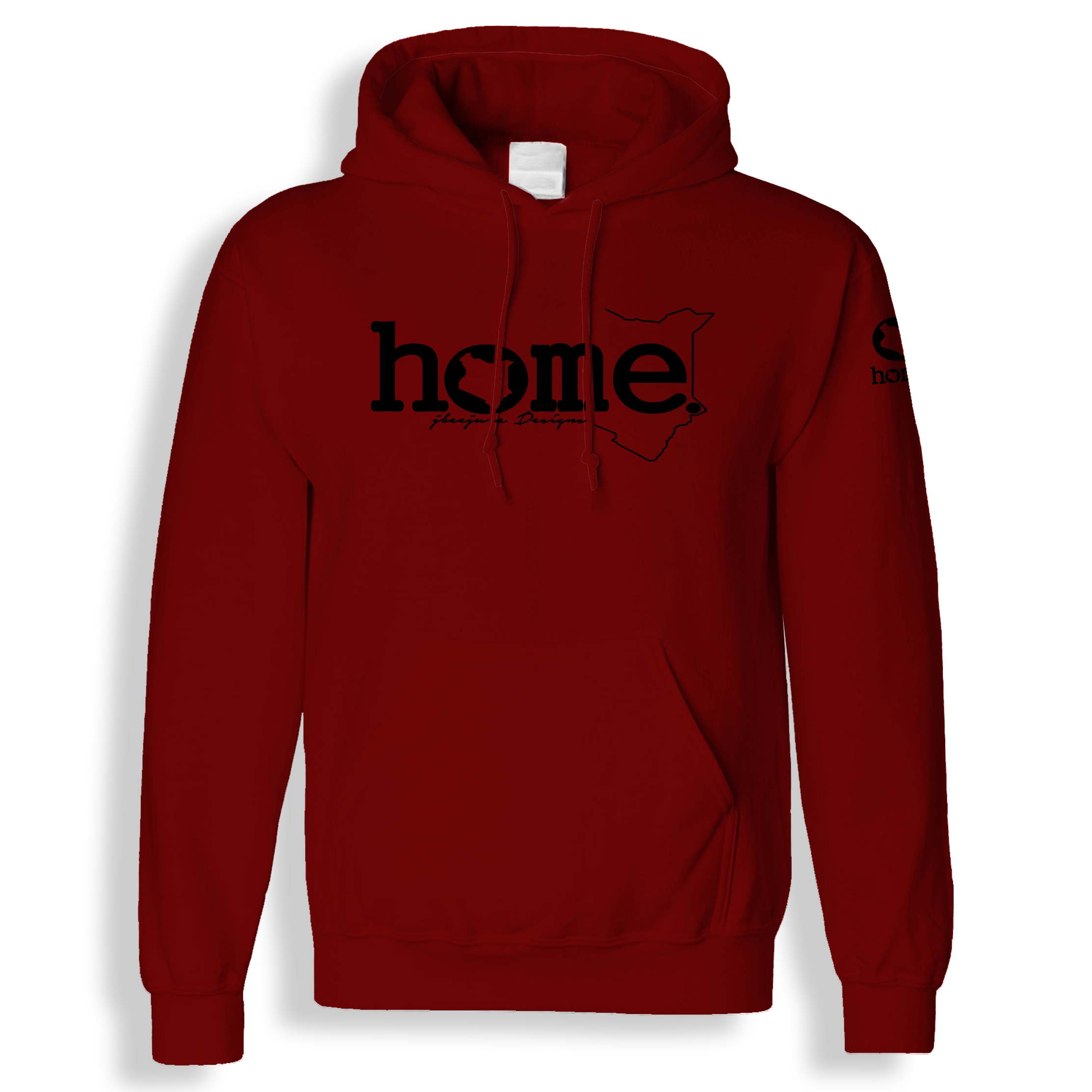 home_254 MAROON RED HOODIE (MID-HEAVY FABRIC) WITH A BLACK WORDS PRINT