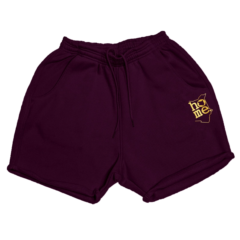 home_254 CLARET BOOTY SHORTS WITH A GOLD PRINT