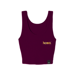 home_254 CLARET MUSHIE VEST TOP WITH A GOLD 3D WORDS PRINT 