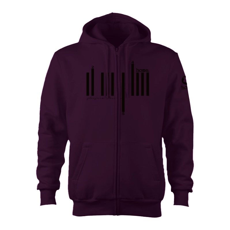 home_254 CLARET ZIP UP HOODIE (HEAVY FABRIC) WITH A BLACK BARS PRINT