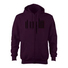 home_254 CLARET ZIP UP HOODIE (HEAVY FABRIC) WITH A BLACK BARS PRINT