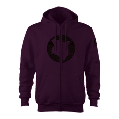 home_254 CLARET ZIP UP HOODIE (HEAVY FABRIC) WITH A BLACK MAP PRINT