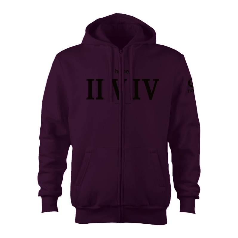 home_254 CLARET ZIP UP HOODIE (HEAVY FABRIC) WITH A BLACK ROMAN PRINT