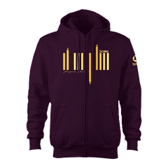 home_254 CLARET ZIP UP HOODIE (HEAVY FABRIC) WITH A GOLD BARS PRINT