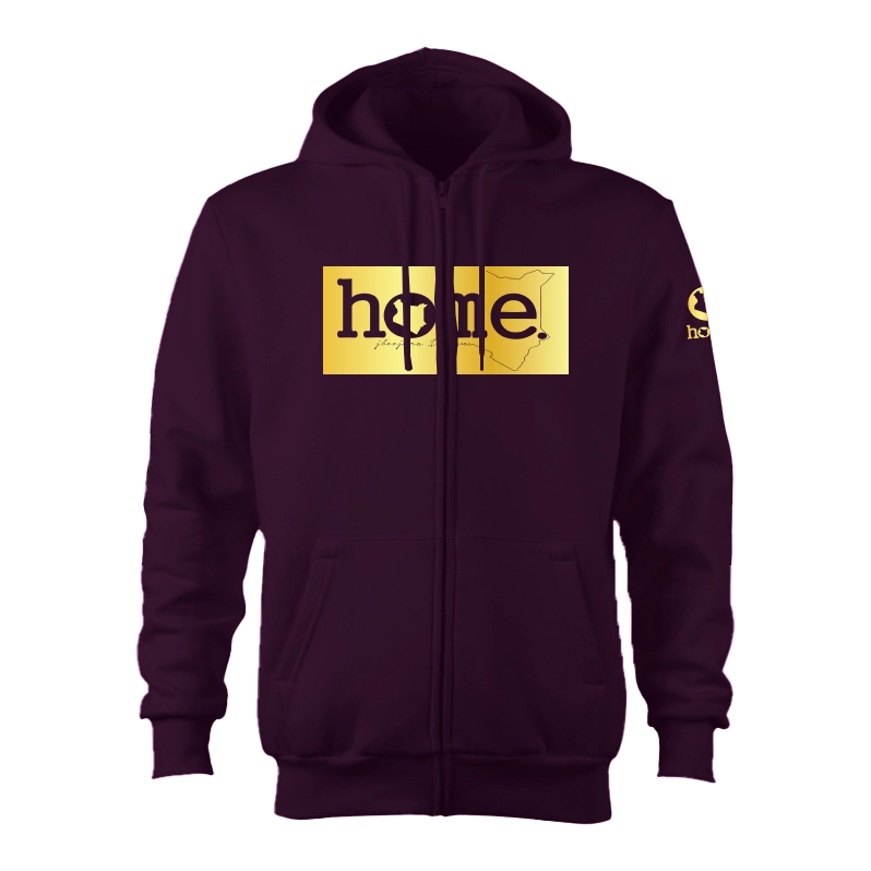 home_254 CLARET ZIP UP HOODIE (HEAVY FABRIC) WITH A GOLD CLASSIC PRINT