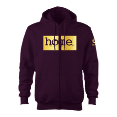 home_254 CLARET ZIP UP HOODIE (HEAVY FABRIC) WITH A GOLD CLASSIC PRINT