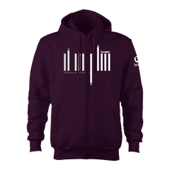 home_254 CLARET ZIP UP HOODIE (HEAVY FABRIC) WITH A SILVER BARS PRINT