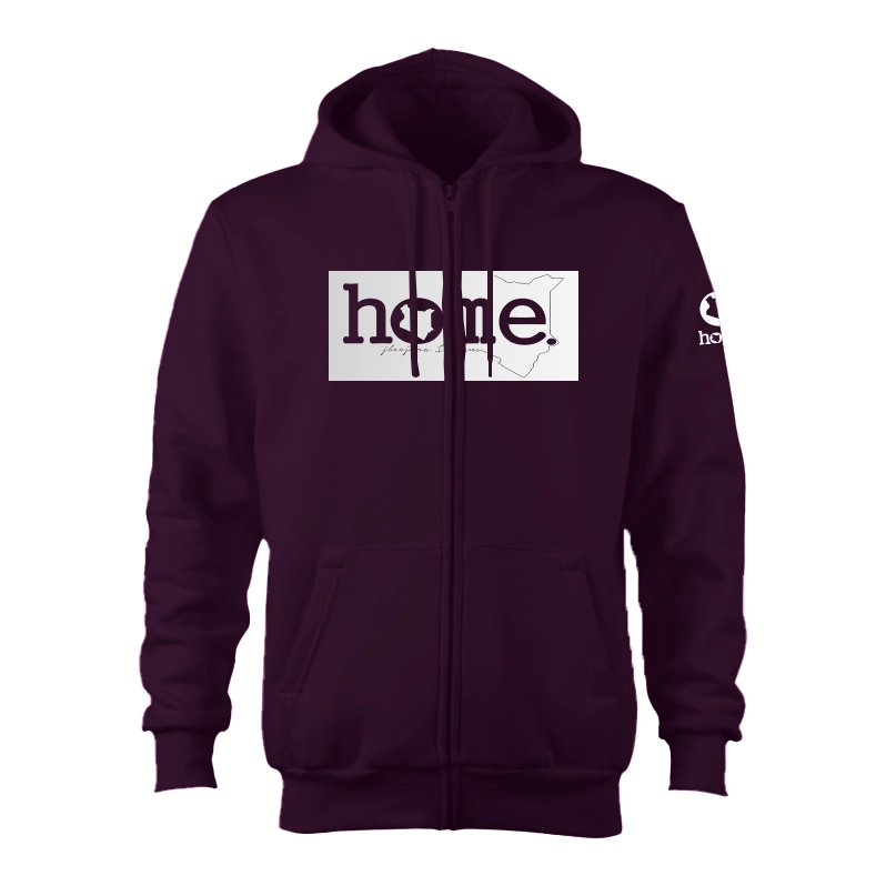 home_254 CLARET ZIP UP HOODIE (HEAVY FABRIC) WITH A SILVER CLASSIC PRINT