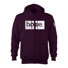 home_254 CLARET ZIP UP HOODIE (HEAVY FABRIC) WITH A SILVER CLASSIC PRINT