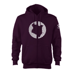 home_254 CLARET ZIP UP HOODIE (HEAVY FABRIC) WITH A SILVER MAP PRINT