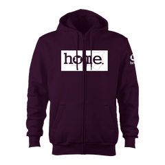 home_254 CLARET ZIP UP HOODIE (HEAVY FABRIC) WITH A WHITE CLASSIC PRINT