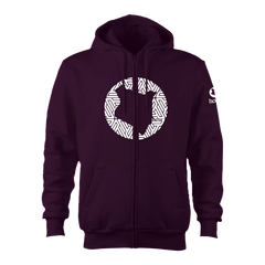 home_254 CLARET ZIP UP HOODIE (HEAVY FABRIC) WITH A WHITE MAP PRINT