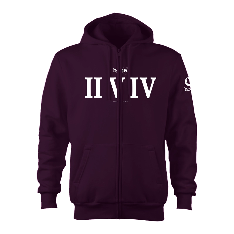 home_254 CLARET ZIP UP HOODIE (HEAVY FABRIC) WITH A WHITE ROMAN PRINT