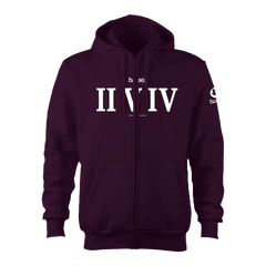 home_254 CLARET ZIP UP HOODIE (HEAVY FABRIC) WITH A WHITE ROMAN PRINT