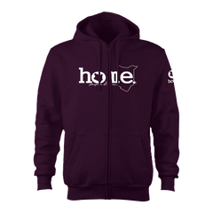 home_254 CLARET ZIP UP HOODIE (HEAVY FABRIC) WITH A WHITE WORDS PRINT