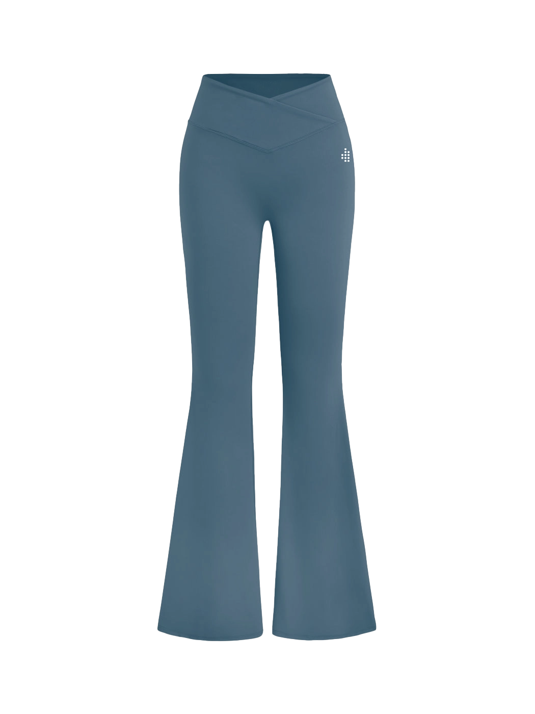 home_254 CROSS-WAIST FLARED LEGGINGS –DARK TEAL WITH A SILVER PRINT