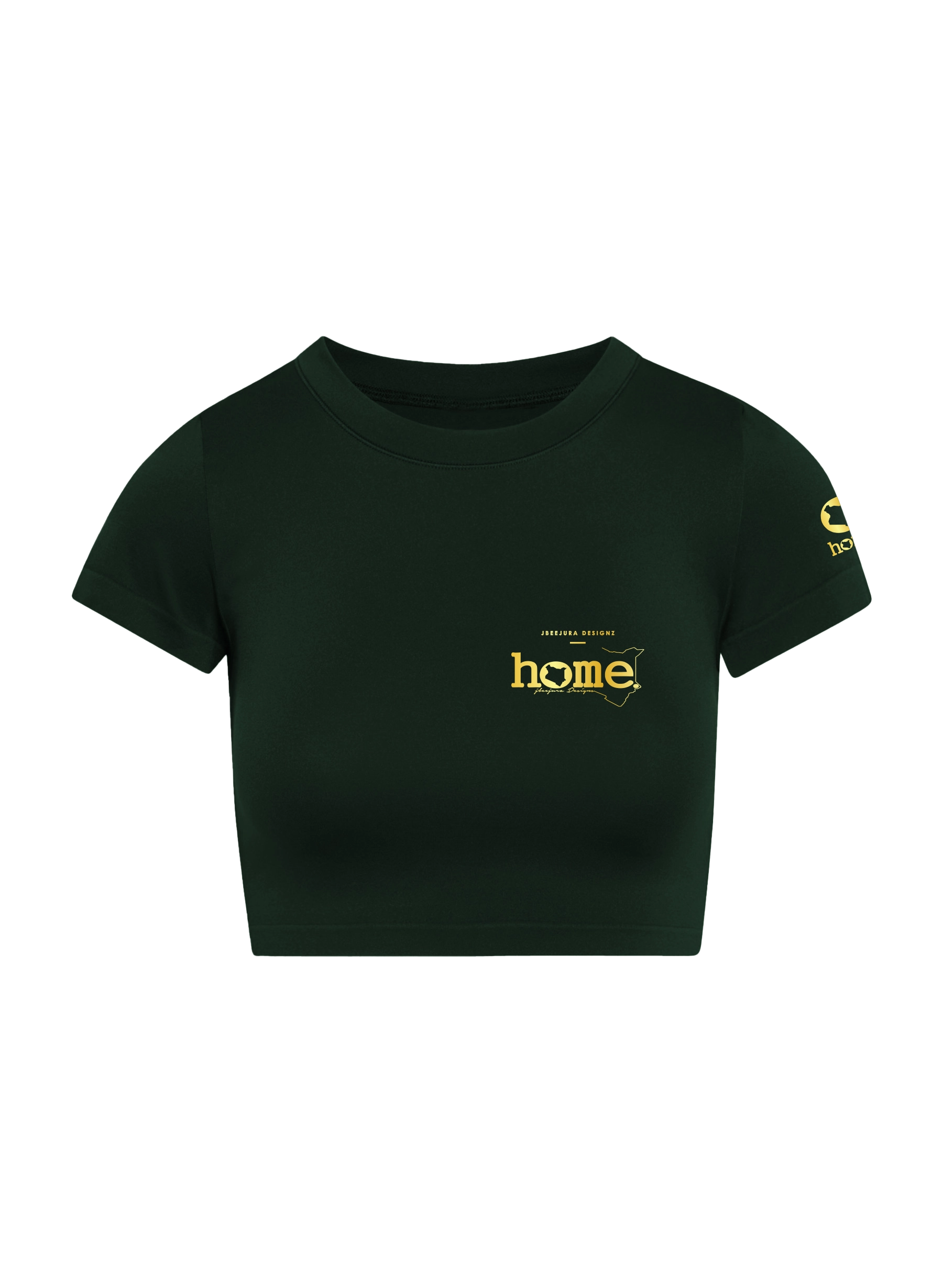 home_254 SHORT SLEEVED FOREST GREEN CROPPED ARIA TEE WITH A GOLD 3D WORDS PRINT 