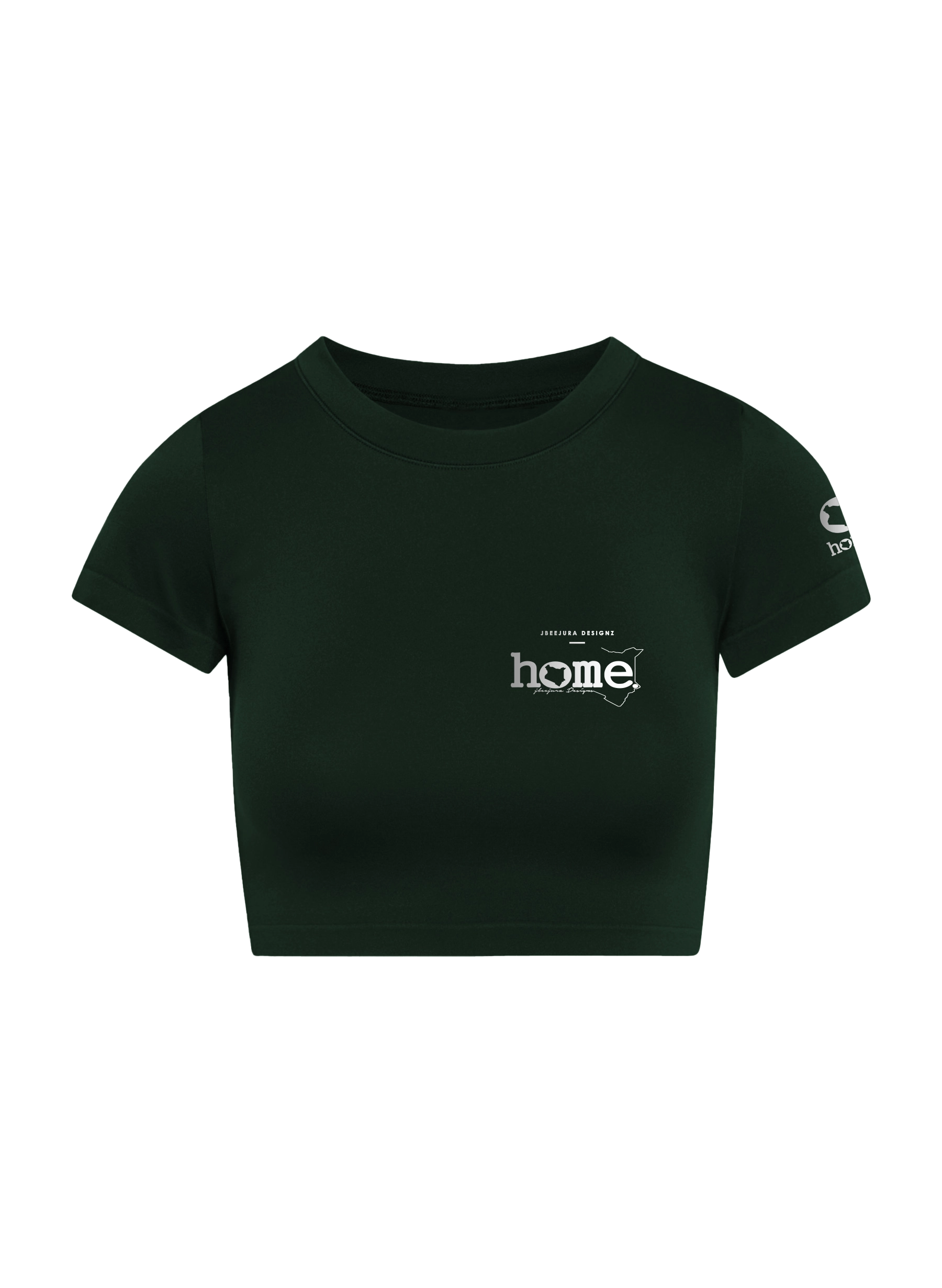 home_254 SHORT SLEEVED FOREST GREEN CROPPED ARIA TEE WITH A SILVER 3D WORDS PRINT