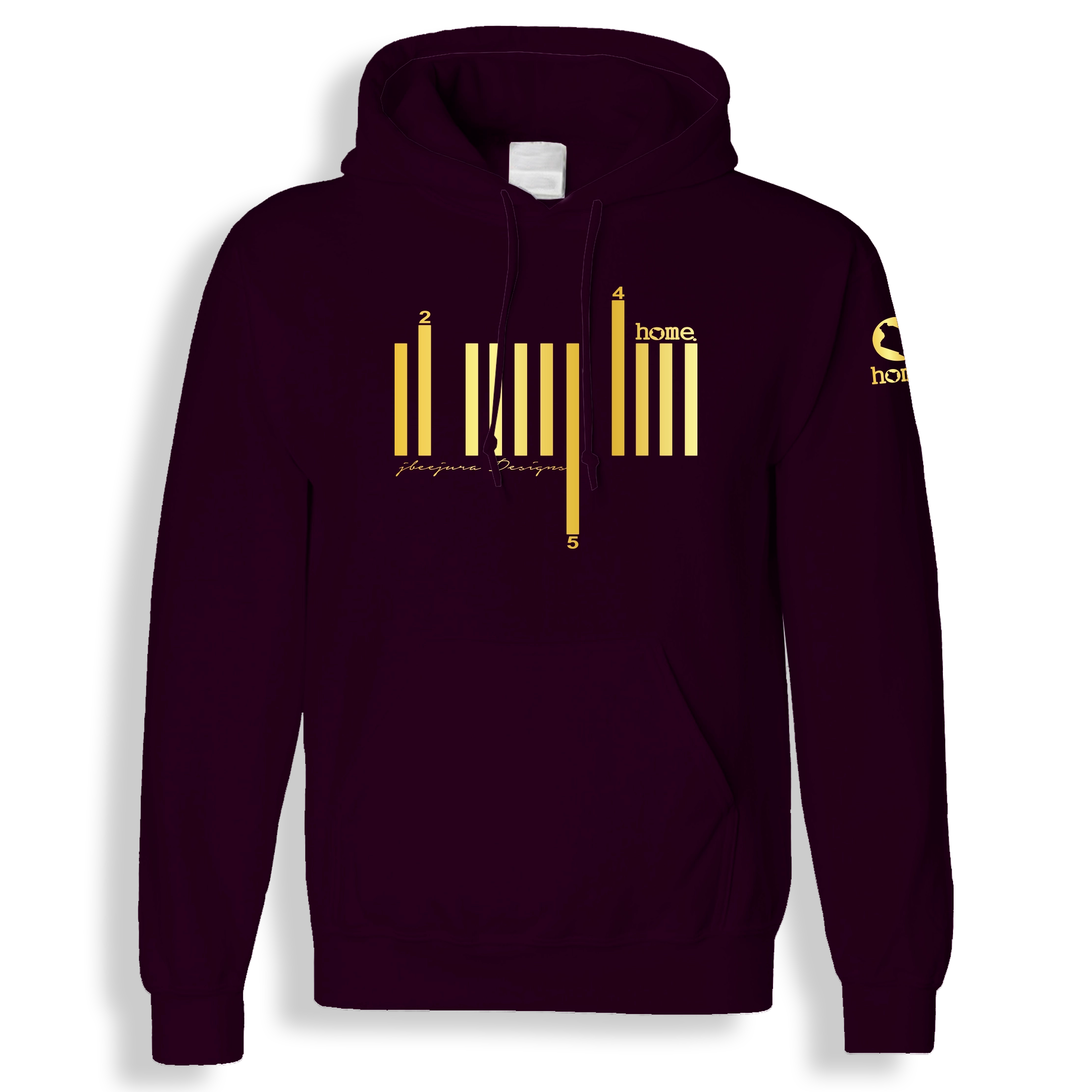 home_254 CLARET HOODIE (HEAVY FABRIC) WITH A GOLD BARS PRINT