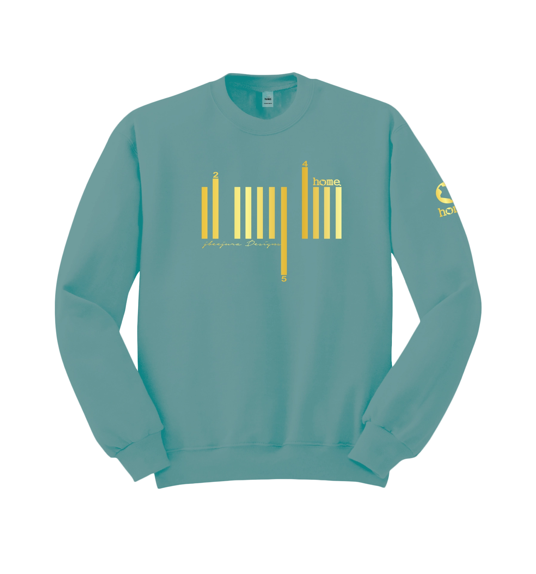 home_254 CYAN SWEATSHIRT WITH A GOLD BARS PRINT